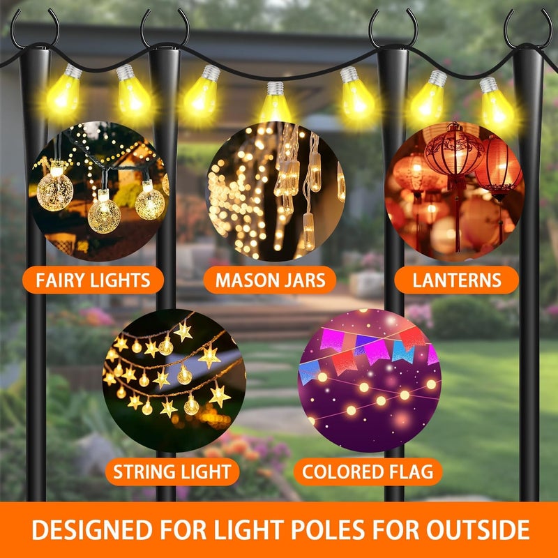 Cymuber 4 Pack 10Ft String Light Poles, Metal Poles with Fork for Outside Lights,Outdoor Metal Light Stand with Fence Brackets Hanging Lights for Garden Patio Wedding Backyard - Image 3